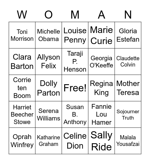 I Am Woman! Bingo Card