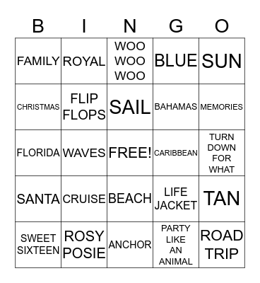 CRUISIN' FOR ROSY'S SWEET 16 Bingo Card