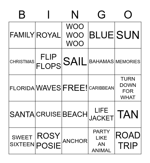 CRUISIN' FOR ROSY'S SWEET 16 Bingo Card