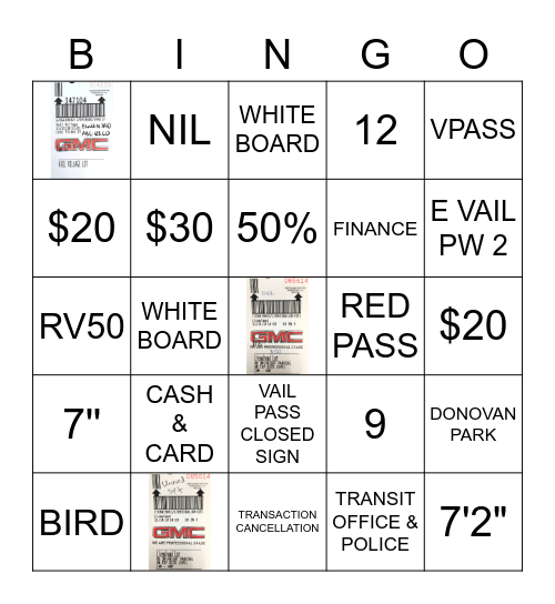 Parking Bingo Card