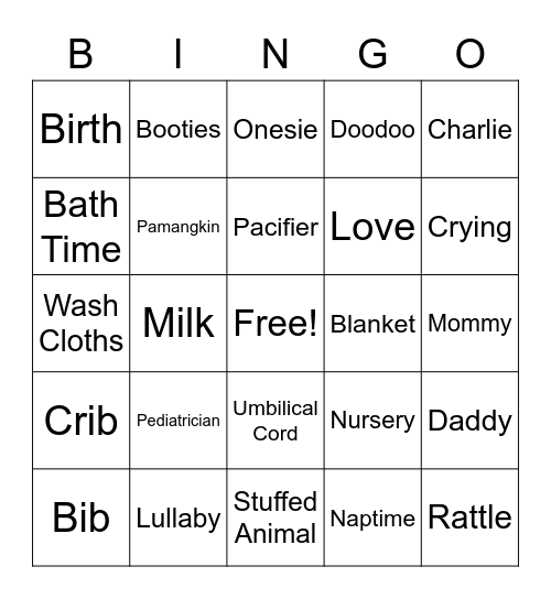 Baby Shower Bingo Card