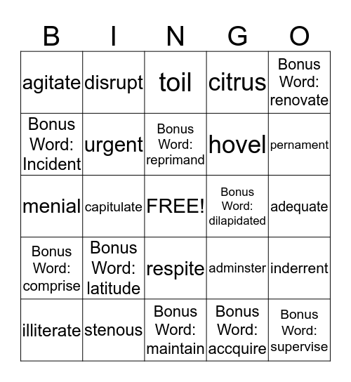 Wordly Wise 4 Bingo Game (Plus Bonus from last WW) Bingo Card