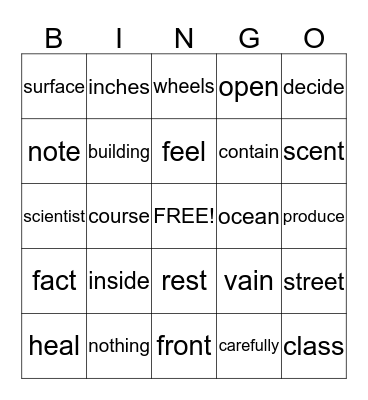 FRY WORDS Bingo Card