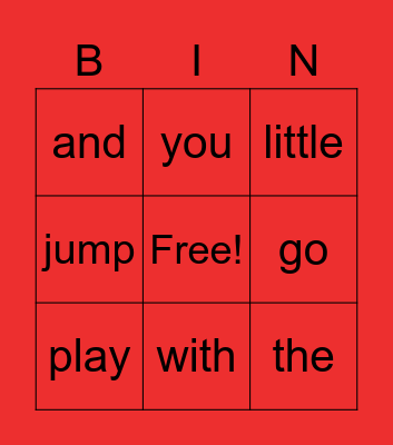 Sight Words Bingo Card