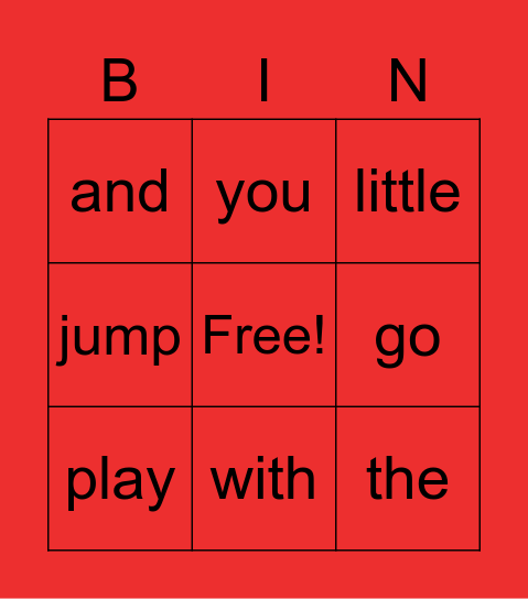 Sight Words Bingo Card