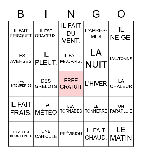 IL Fait Quel Temps? Bingo Card