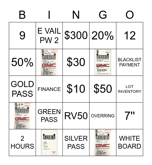 Parking Bingo Card