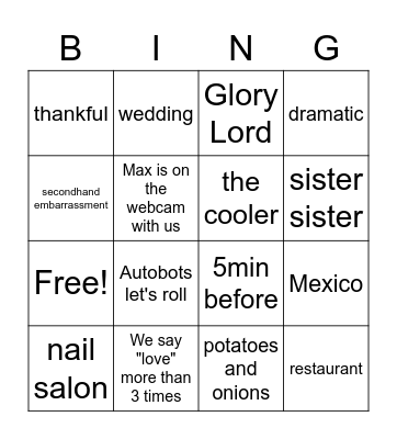 Gabe and Chelsey's engagement party Bingo Card