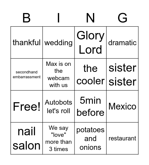 Gabe and Chelsey's engagement party Bingo Card