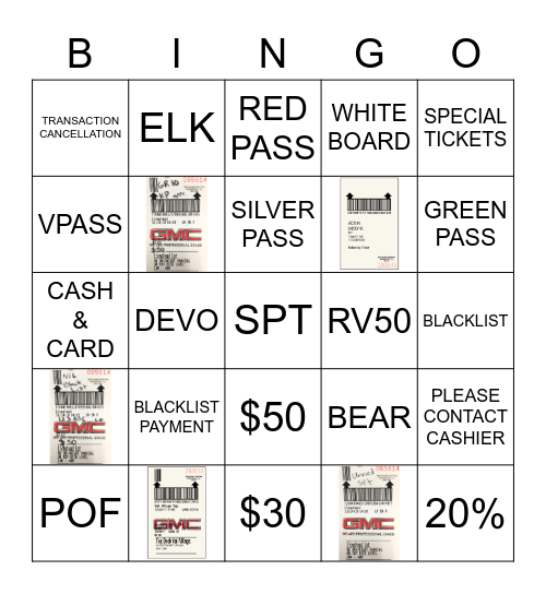 Parking Bingo Card