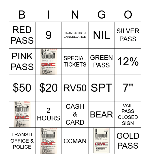 Parking Bingo Card