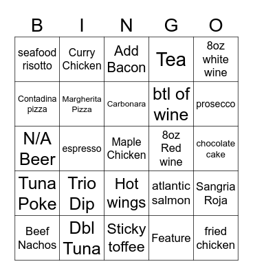 FOH/BOH Bingo Card
