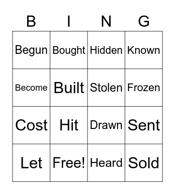 Past participle verbs Bingo Card