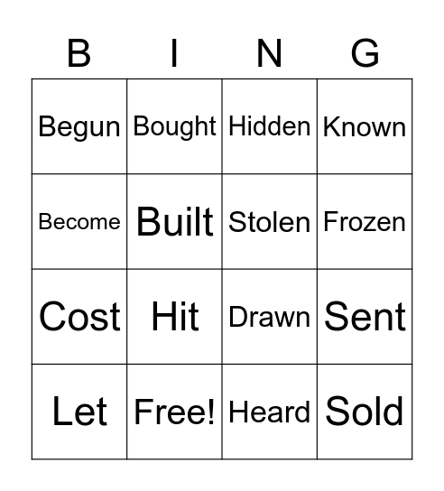 Past participle verbs Bingo Card