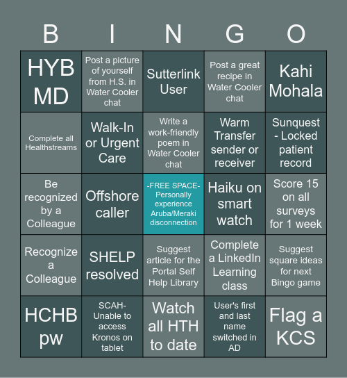 SH Service Desk Bingo Card