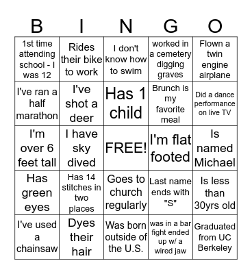 Guess Who? Bingo Card