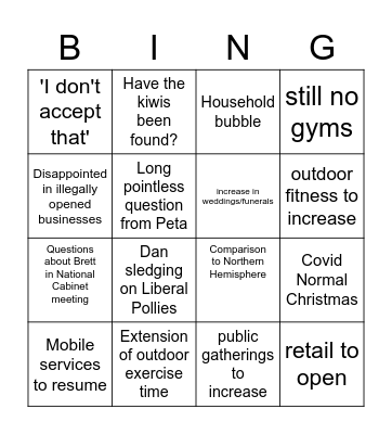 Presser Bingo Card