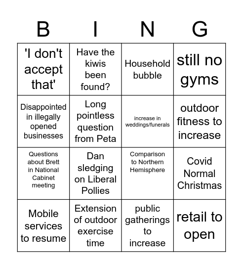 Presser Bingo Card