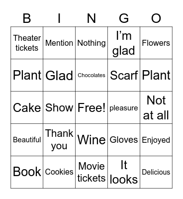Thank you for the Bingo Card
