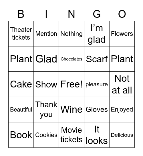 Thank you for the Bingo Card