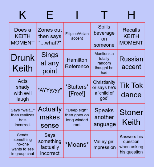 KEITH MOMENT Bingo Card