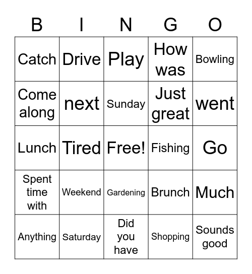 How was your weekend Bingo Card