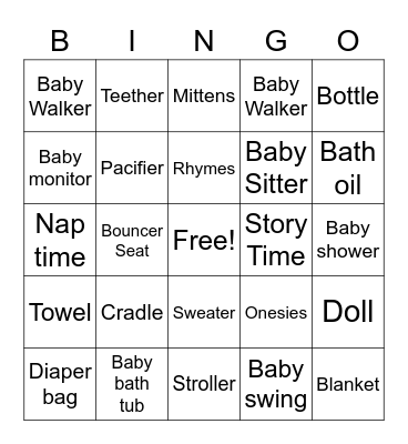 Vidya's Baby Shower Bingo Card