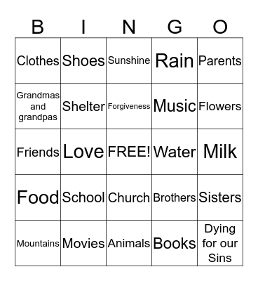 Thank You, Jesus, for... Bingo Card