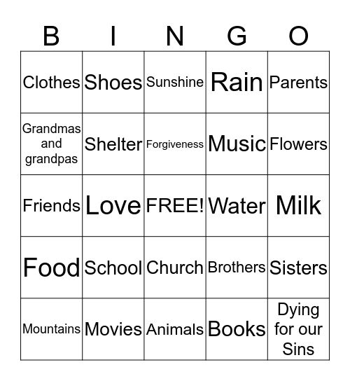 Thank You, Jesus, for... Bingo Card