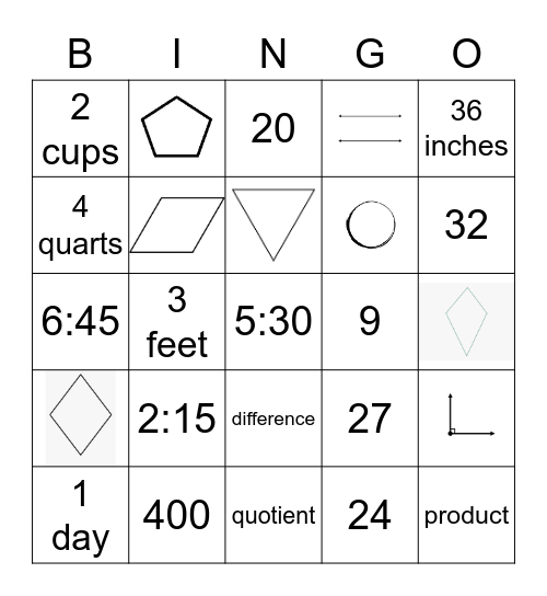 MATH TEST #2 REVIEW Bingo Card