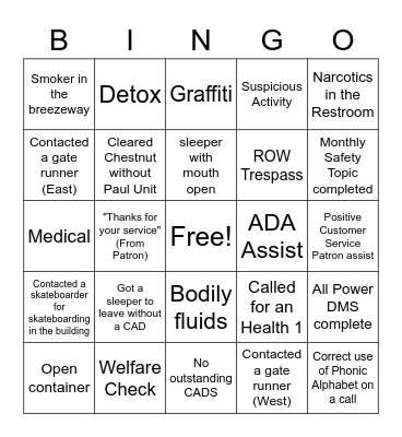 Union Station Bingo Card