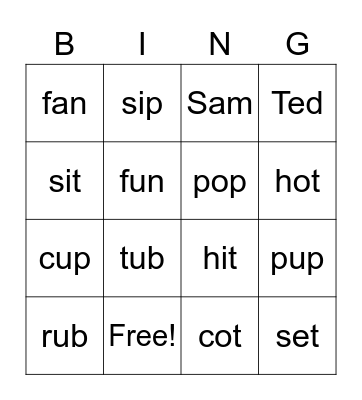 Fundations bingo Card