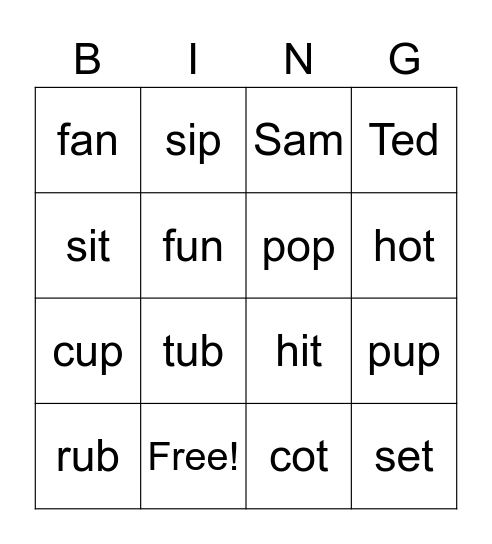 Fundations bingo Card