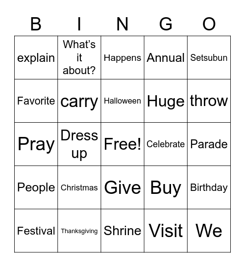 How do you celebrate Bingo Card