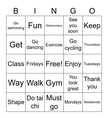 How do you keep in shape Bingo Card