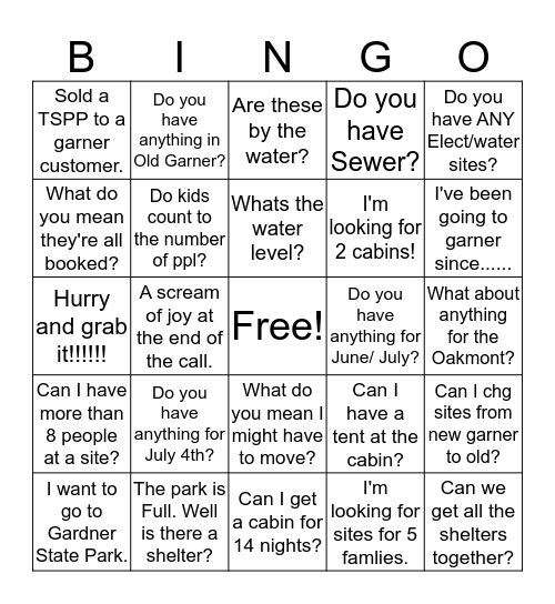 Garner Bingo Card