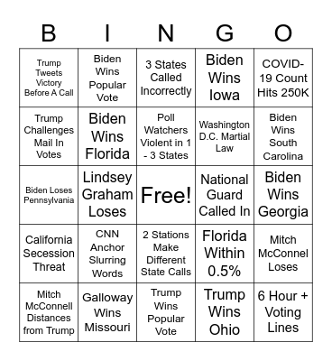 Moderate Bingo Card
