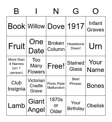 Cemetery Bingo Card