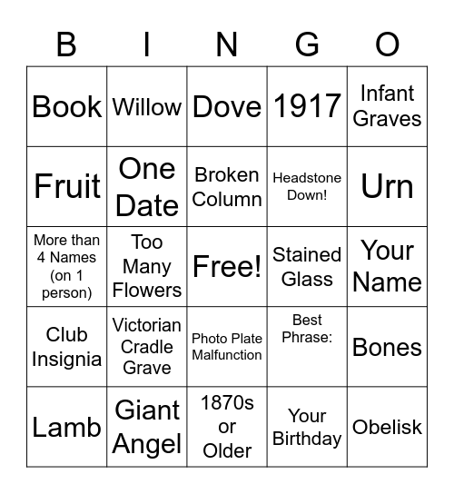 Cemetery Bingo Card