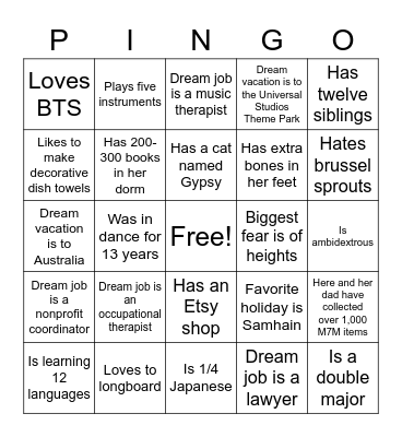 McCoy PINGO Bingo Card