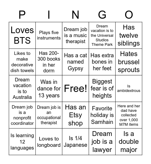 McCoy PINGO Bingo Card