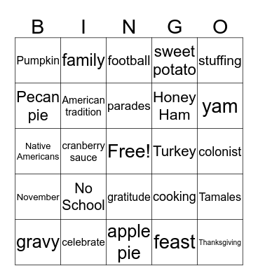 Thanksgiving Bingo Card