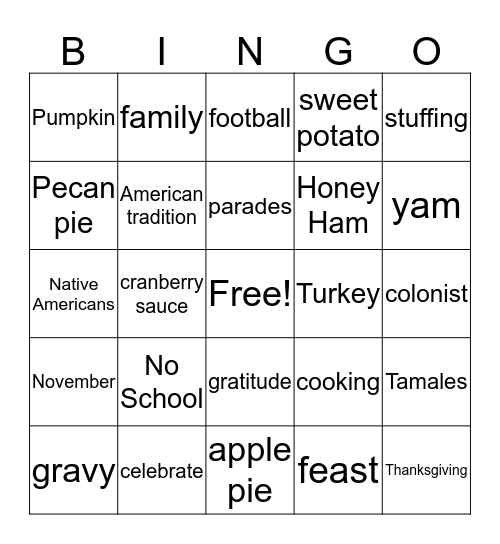 Thanksgiving Bingo Card