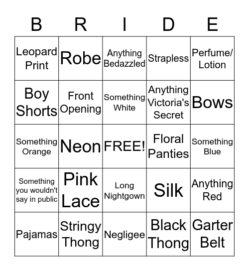 Bridal Bingo  Bingo Card