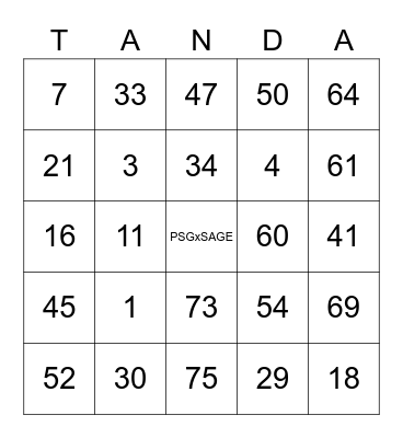 PSGxSAGE Bingo Card
