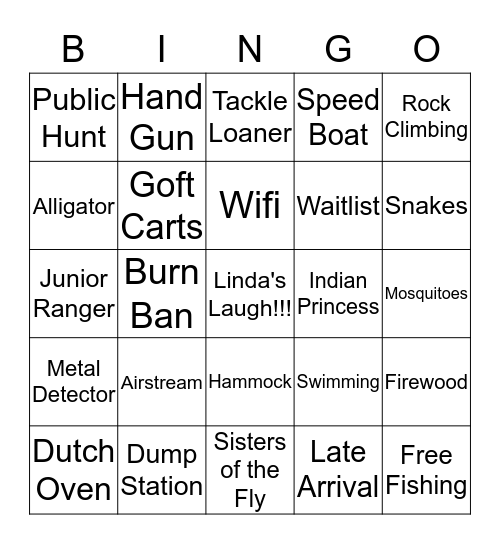 State Park Customer Word Bingo Card