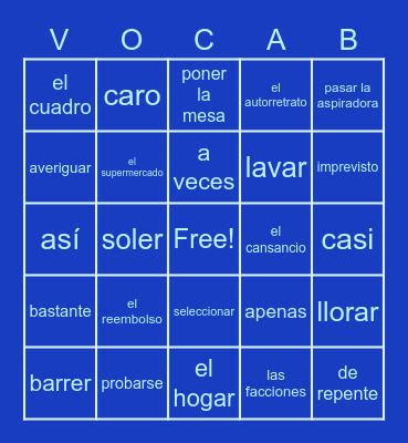 La vida diaria. Ms. Garza Bingo Card