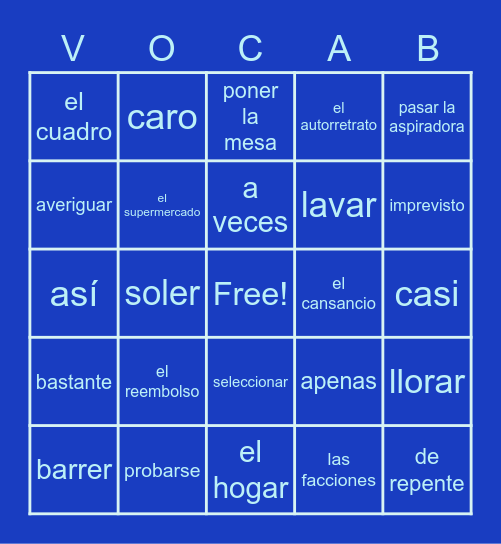 La vida diaria. Ms. Garza Bingo Card