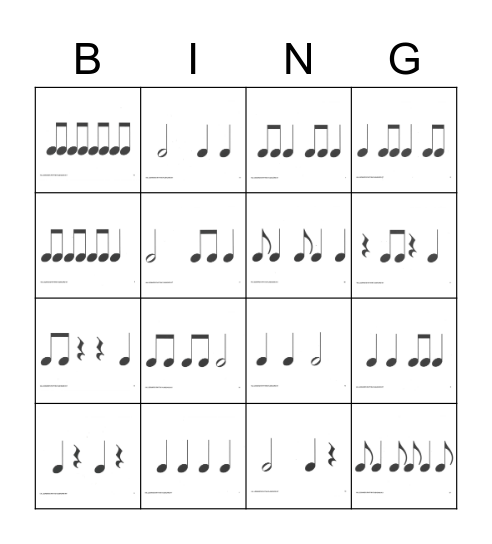 Rhythm Bingo 1 Bingo Card