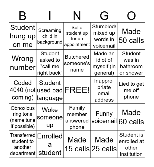 CALL BLITZ BINGO!!! Bingo Card